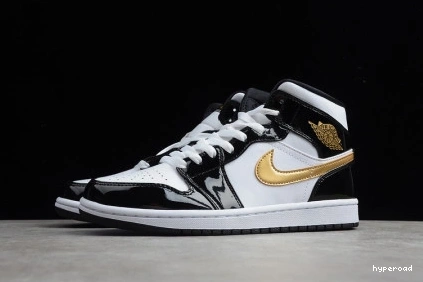 Hyperoad 1 Black Jordan Gold White Mid Patent Air 0807